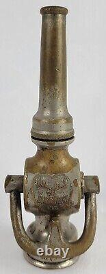 Antique Fire Hose Nozzle Elkhart Brass MFG Company Embossed Elk Heart c1917