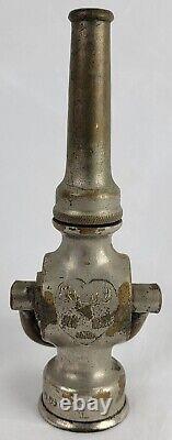 Antique Fire Hose Nozzle Elkhart Brass MFG Company Embossed Elk Heart c1917