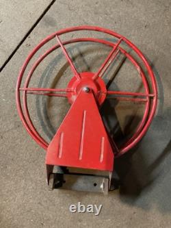 Antique Fire Hose Reel RED 18 Diameter Rustic Great Patina