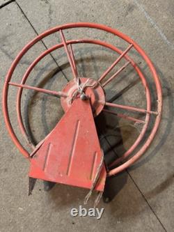 Antique Fire Hose Reel RED 18 Diameter Rustic Great Patina