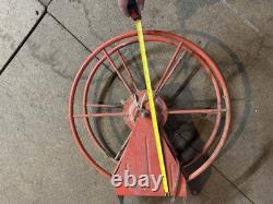 Antique Fire Hose Reel RED 18 Diameter Rustic Great Patina