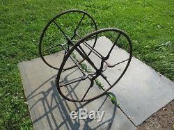 Antique Fire Hose Reel Truck Engine House Cast Iron & Steel 29x24 f restore Vtg