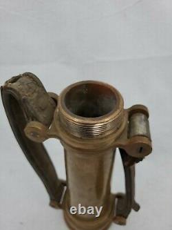 Antique Gold Brass Fire Nozzle With Leather Handles 15 Tall, Tip Unscrews Off