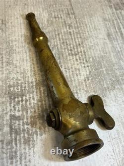 Antique Henry K Barnes Boston Brass Fire Hose Nozzle 16. With Shut Off Mint