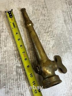Antique Henry K Barnes Boston Brass Fire Hose Nozzle 16. With Shut Off Mint