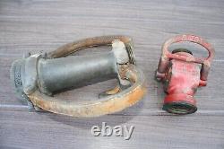 Antique La France Hyflo Leather Strap Fire Engine Nozzle Brass Unrestored