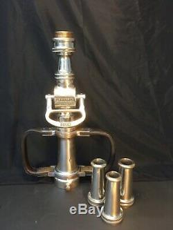 Antique Nickel / Brass LaFrance 21/2 In. Fire Nozzle With Darley Leather Handles