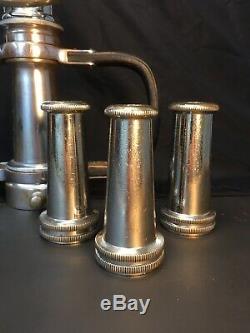 Antique Nickel / Brass LaFrance 21/2 In. Fire Nozzle With Darley Leather Handles