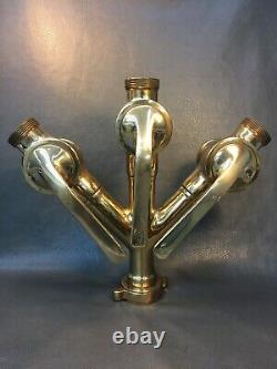 Antique Solid Brass Fire Department Three-Way Valve Body With Shut Off Handles
