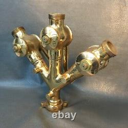 Antique Solid Brass Fire Department Three-Way Valve Body With Shut Off Handles