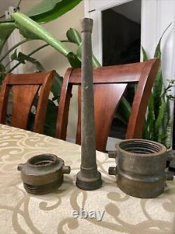 Antique Solid Brass Fire Hose 12 Nozzle & Connectors / Adapters Fire Fighter