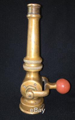 Antique The General Fire Truck Corp Heavy Brass Fire Hose Nozzle with Red Knob