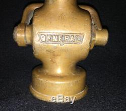 Antique The General Fire Truck Corp Heavy Brass Fire Hose Nozzle with Red Knob