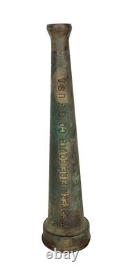 Antique VTG Bronze Patina Fireman Hose Nozzle Western Fire Equip Co 8 F USA 10