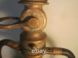 Antique Vintage Fire Fighting Large Brass Hose Nozzle With Leather Handles