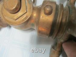 Antique Vintage Fire Fighting Large Brass Hose Nozzle With Leather Handles