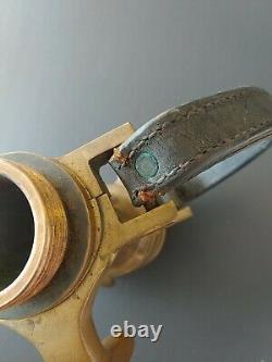 Antique Vintage Fire Fighting Large Brass Hose Nozzle With Leather Handles EMCO
