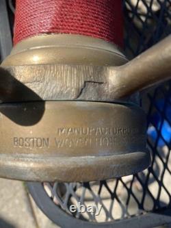 Antique Vintage Fire Hose Nozzle Solid Brass Boston Woven Hose & Rubber Co. 30