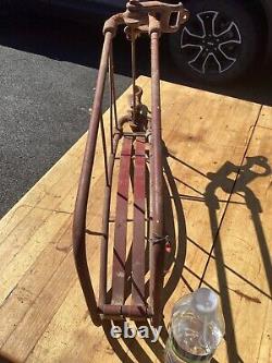 Antique WALL MOUNT FIRE HOSE REEL Victorian marked & dated fire truck side VTG