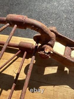 Antique WALL MOUNT FIRE HOSE REEL Victorian marked & dated fire truck side VTG