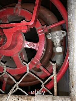 Antique W&K Wirt & Knox Fire Hose Reel, Hose, and Nozzle