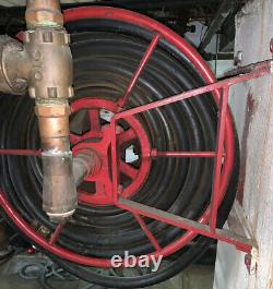 Antique W&K Wirt & Knox Fire Hose Reel, Hose, and Nozzle