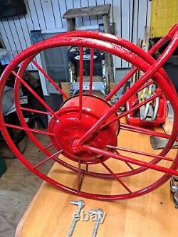 Antique fire hose reel RED 20 inch diameter rustic