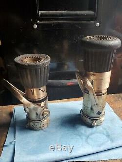 BOSTON. (2) Vintage Brass 1-3/4 Fire Hose Nozzles (Akron/Elkhart)