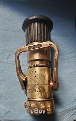 BOSTON. (2) Vintage Brass 1-3/4 Fire Hose Nozzles (Akron/Elkhart)