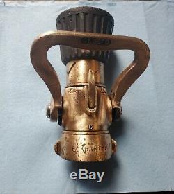 BOSTON. (2) Vintage Brass 1-3/4 Fire Hose Nozzles (Akron/Elkhart)