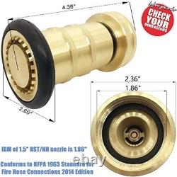 Brass Fire Hose Nozzle with 7 Spray Patterns for Watering, Cleaning, and Firefig
