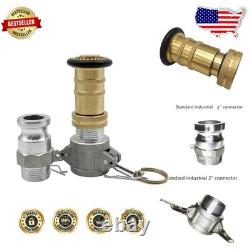Elite 2 Inch Brass Fire Hose Nozzle Adjustable Fog/Jet, Robust ABS, 60ft Range