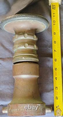 Elkhart Brass Mfg Co Vintage Brass Fire Hose Nozzle with Open/Close Markings