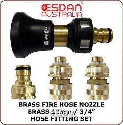 FIRE FIGHTING BLACK HOSE 20mm 3/4 x 36m COIL FITTED BRASS NOZZLE BONUS LEVER GUN