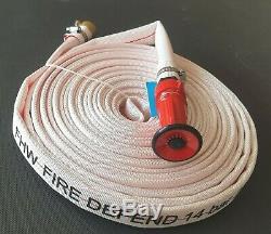 FIRE FIGHTING CANVAS LAY FLAT HOSE 25mm 1 x 20m NYLON POWERJET NOZZLE FITTED