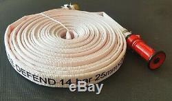 FIRE FIGHTING CANVAS LAY FLAT HOSE 25mm 1 x 20m NYLON POWERJET NOZZLE FITTED