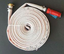 FIRE FIGHTING CANVAS LAY FLAT HOSE 25mm 1 x 20m NYLON POWERJET NOZZLE FITTED