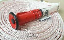 FIRE FIGHTING CANVAS LAY FLAT HOSE 25mm 1 x 20m NYLON POWERJET NOZZLE FITTED