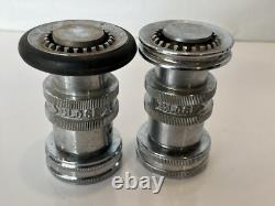 FM fire hose water nozzle attachment lot of 2 chrome metal firefighter vintage