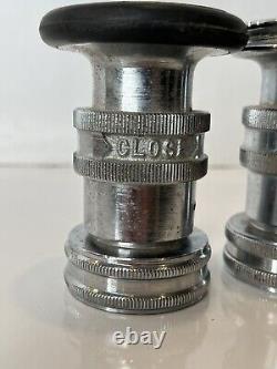 FM fire hose water nozzle attachment lot of 2 chrome metal firefighter vintage