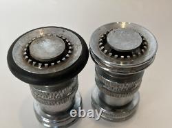 FM fire hose water nozzle attachment lot of 2 chrome metal firefighter vintage