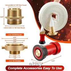 Fire Hose 100 Ft X 1-1/2 Id, M × F Nst/Nh Brass Couplings, Npt to Nh Adapter, F