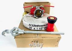 Fire Hose 75 ft. Pro Fire Hose -Hydrant Valve Hydrant Wrench Nozzle Bundle