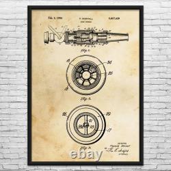 Fire Hose Nozzle Patent Wall Art Firehouse Decor, Firehose Art, Fireman Gift