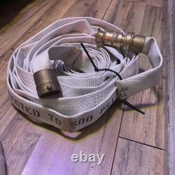 Fire Hose, White, 1-1/2 ID, 500 PSI Burst Pressure, Brass Connects Fire Nozzle