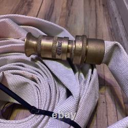 Fire Hose, White, 1-1/2 ID, 500 PSI Burst Pressure, Brass Connects Fire Nozzle