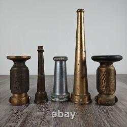 Firefighter Lot Of 5 Vintage Nozzle 2 Brass Akron Fog Fire Nozzle 3 Unknown