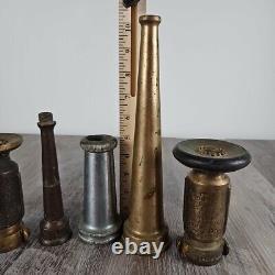Firefighter Lot Of 5 Vintage Nozzle 2 Brass Akron Fog Fire Nozzle 3 Unknown