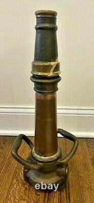 HEAVY Vintage Brass & Copper Fire Hose Nozzle Fireman Antique 18