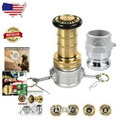 Heavy-Duty Brass Fire Hose Nozzle 2 NPSH Constant Flow Fog with 2x Aluminum Ca